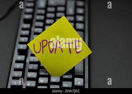 Text caption presenting Update. Word for Make something more modern Adding new facts Changing its design Abstract Typing Lesson And Lecture Plans Stock Photo