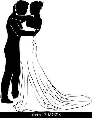 Bride And Groom Couple Wedding Dress Silhouettes Stock Vector