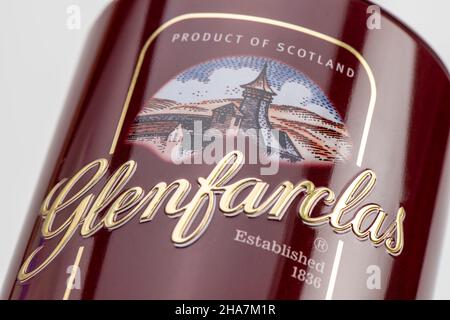 EDINBURGH, SCOTLAND - DECEMBER 10, 2021: box of Glenfarclas single malt scotch whisky Stock Photo