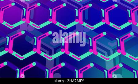 Blue and pink background of hexagons in rotating motion, seamless loop. Motion. Beautiful spinning field of colorful hexagon silhouettes Stock Photo