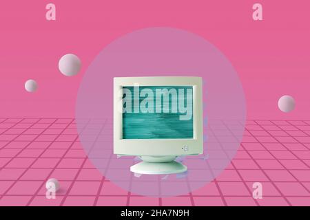 Collage nostalgia surreal graphic retro computer pixel mouse cursor and ...