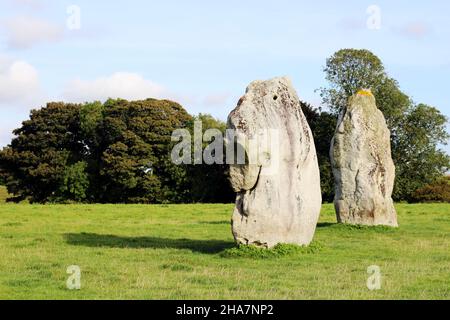 Curious features in the stones of Avebury henge, which has three stone circles including the largest Neolithic stone circle in the world Stock Photo