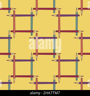 Vector seamless pattern with color pencils. Design with crossing pencils. Stock Vector