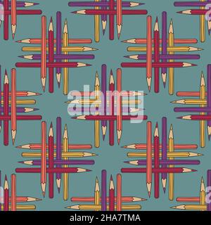 Vector seamless pattern with color pencils. Design with knotty pencils. Stock Vector