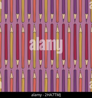 Vector seamless pattern with color pencils. Hand drawn design. Stock Vector