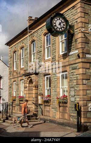 UK, Cumbria, Allerdale, Keswick, Main Street, Town Council Office with PUP Pushing Young Peoples Society, 1932 clock Stock Photo