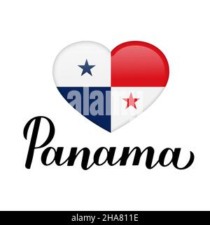 Panama lettering with national flag in heart shape isolated on white background. Vector template for typography poster, postcard, banner, flyer, stick Stock Vector