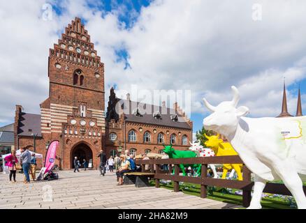 Roskilde: old city hall, square Staendertorvet, market, in Roskilde, Zealand, Sealand, Sjaelland, Denmark Stock Photo