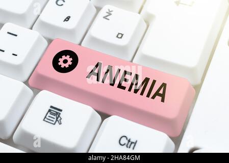 Conceptual caption Anemia. Business approach condition where there deficiency of red cells of haemoglobin in blood Typing Online Network Protocols Stock Photo