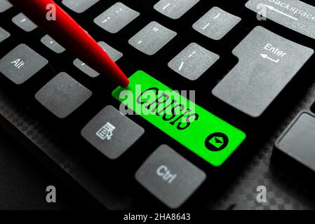 Conceptual display Crisis. Business approach time when difficult or important decision must be made danger Practicing Speed Typing Accuracy, Testing Stock Photo