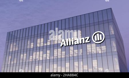 Munich, Germany. October 18, 2021, Editorial Use Only, 3D CGI. Allianz SE - German Multifunctional Financial Services Company. Workplace in High-rise Stock Photo
