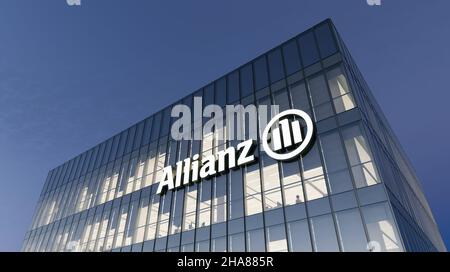 Munich, Germany. October 18, 2021, Editorial Use Only, 3D CGI. Allianz SE - German Multifunctional Financial Services Company. Workplace in High-rise Stock Photo