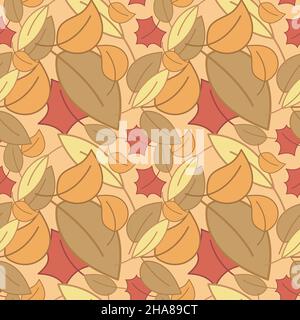 Fall leaves seamless pattern. Hand drawn decorative background. Stock Vector
