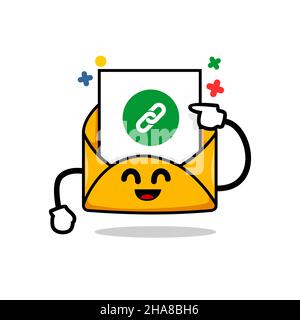 email link concept. isolated cute mail cartoon face pointing on an hyperlink attachment vector illustration Stock Vector