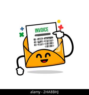 invoice email. pointing on a invoice paper. isolated cute mail cartoon face vector illustration Stock Vector