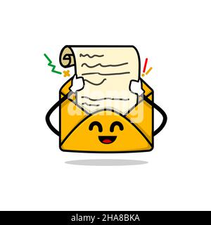 opening a email letter from envelope isolated cute mail cartoon face vector illustration Stock Vector