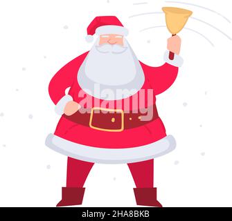 Christmas and New Year celebration, isolated Santa Claus male character with long grey beard wearing traditional costume ringing bell. Xmas traditions Stock Vector