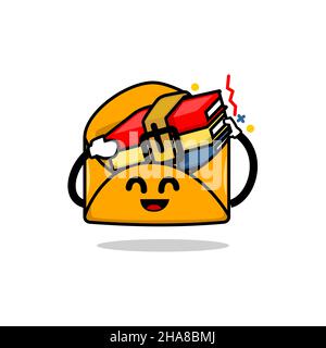 email zip attachment concept. isolated cute mail cartoon face caracter unload the zip folder vector illustration Stock Vector