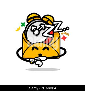 snoozed email concept. isolated cute mail cartoon face pointing on a watch vector illustration Stock Vector