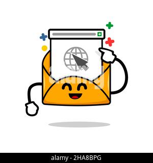 web page redirect email concept. isolated cute mail cartoon face pointing on a web page vector illustration Stock Vector