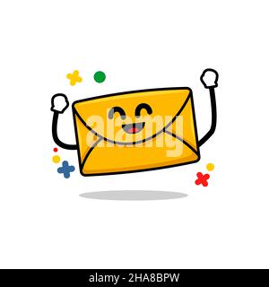 happy email concept. isolated cute mail cartoon face happy jump  vector illustration Stock Vector