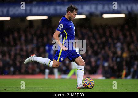 London, UK. 11th Dec, 2021. Cesar Azpilicueta of Chelsea in action during the game. Premier League match, Chelsea v Leeds United at Stamford Bridge in London on Saturday 11th December 2021. this image may only be used for Editorial purposes. Editorial use only, license required for commercial use. No use in betting, games or a single club/league/player publications. pic by Steffan Bowen/Andrew Orchard sports photography/Alamy Live news Credit: Andrew Orchard sports photography/Alamy Live News Stock Photo