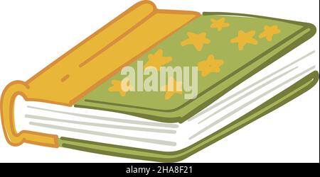 Textbook or notebook for notes and writing, isolated book with hardcover and stars ornaments. School supplies and journals, diary or stationery for st Stock Vector