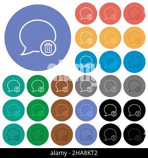 Delete message multi colored flat icons on round backgrounds. Included white, light and dark icon variations for hover and active status effects, and Stock Vector