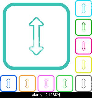 Resize vertical outline vivid colored flat icons in curved borders on white background Stock Vector