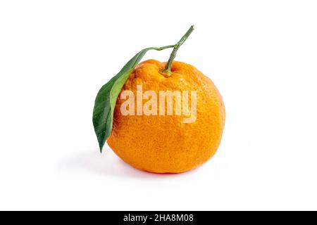 Fresh mandarin, close-up mandarin isolated on white background. Stock Photo
