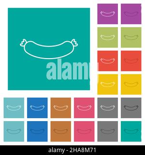 Sausage outline multi colored flat icons on plain square backgrounds. Included white and darker icon variations for hover or active effects. Stock Vector