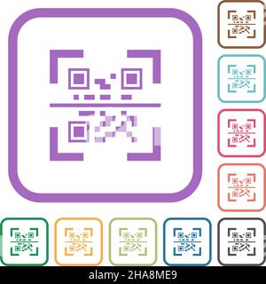 QR code scanning simple icons in color rounded square frames on white background Stock Vector