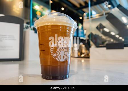 Las Vegas, APR 13 2021 - Close up shot of nitro cold brew coffee in the Starbucks Coffee Stock Photo