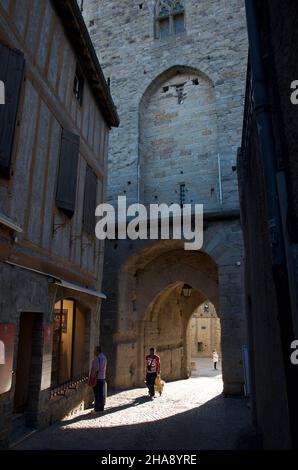 Early morning start in the the old city of Carcassonne in France Stock Photo