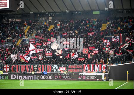 Udine, Italy. 11th Dec, 2021. Milan Supporters during Udinese Calcio vs AC Milan, italian soccer Serie A match in Udine, Italy, December 11 2021 Credit: Independent Photo Agency/Alamy Live News Stock Photo