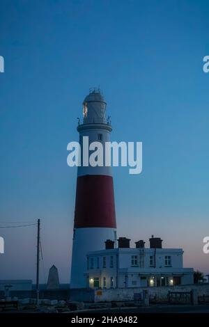 Portland Bill Lighthouse at dusk in Dorset Stock Photo