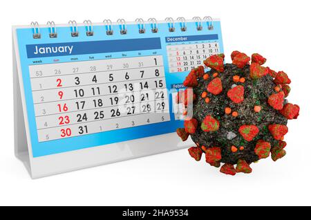 Desk calendar with virus, 3D rendering isolated on white background Stock Photo