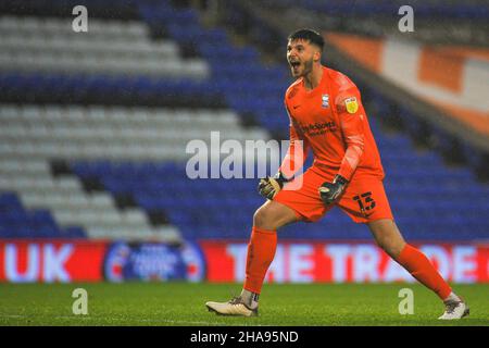 Matija Sarkic (Birmingham no. 13 ) celebrates teams 1st goal during the Sky Bet Championship match between Birmingham City and Cardiff City at St Andrews, Birmingham, England on 11 December 2021. Photo by Karl Newton/PRiME Media Images. Credit: PRiME Media Images/Alamy Live News Stock Photo