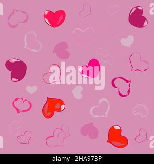red and pink hearts on a pink background Stock Vector