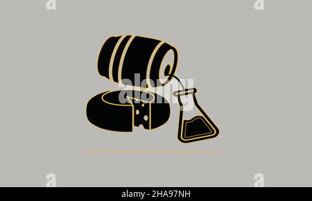 cheese, drum and flask black and golden color vector logo design Stock Vector