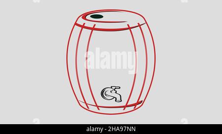 Wood barrel for wine, beer, cognac or whiskey. Vector flat outline icon illustration isolated on white background. Stock Vector