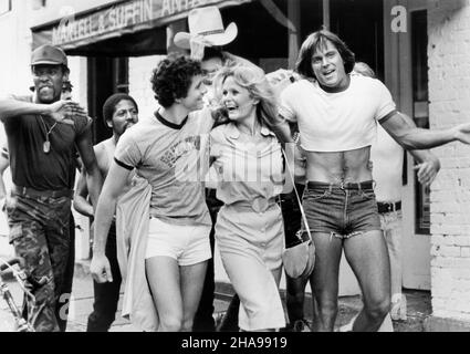Steve Guttenberg, Valerie Perrine, Bruce Jenner, on-set of the Film, 'Can't Stop the Music', Associated Film Distribution, 1980 Stock Photo