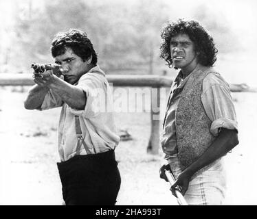 Tommy Lewis, Freddy Reynolds, on-set of the Film, 'The Chant of Jimmie Blacksmith', 20th Century-Fox, 1978 Stock Photo