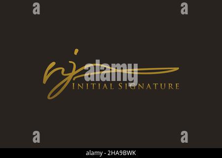 RJ Letter Signature Logo Template elegant design logo. Hand drawn Calligraphy lettering Vector illustration. Stock Vector