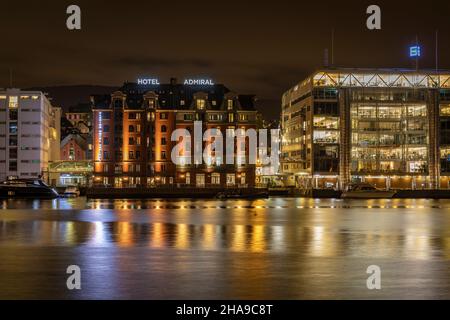 Wonderful Bergen in Norway at sunset and night Stock Photo