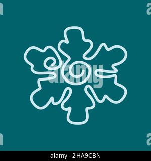 A light blue snowflake on an emerald background in line art style. Continuous line outline drawing. Hand-drawn. Vector graphics. Vector illustration Stock Vector
