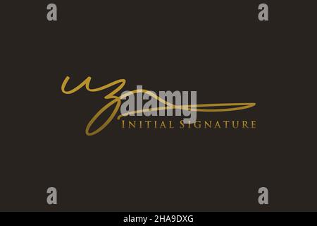 UZ Letter Signature Logo Template elegant design logo. Hand drawn Calligraphy lettering Vector illustration. Stock Vector