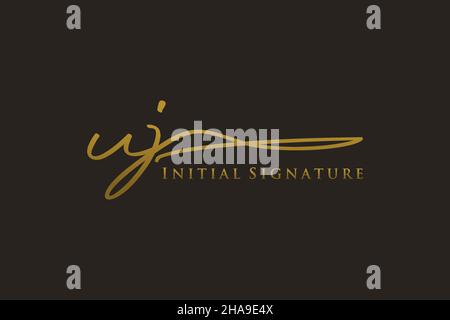 UJ Letter Signature Logo Template elegant design logo. Hand drawn Calligraphy lettering Vector illustration. Stock Vector