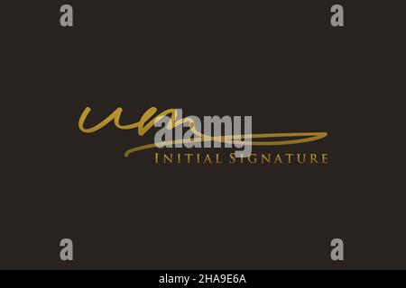 UM Letter Signature Logo Template elegant design logo. Hand drawn Calligraphy lettering Vector illustration. Stock Vector