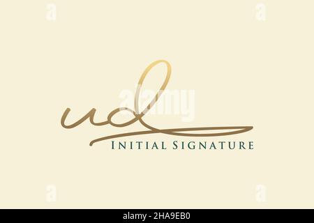 UD Letter Signature Logo Template elegant design logo. Hand drawn Calligraphy lettering Vector illustration. Stock Vector